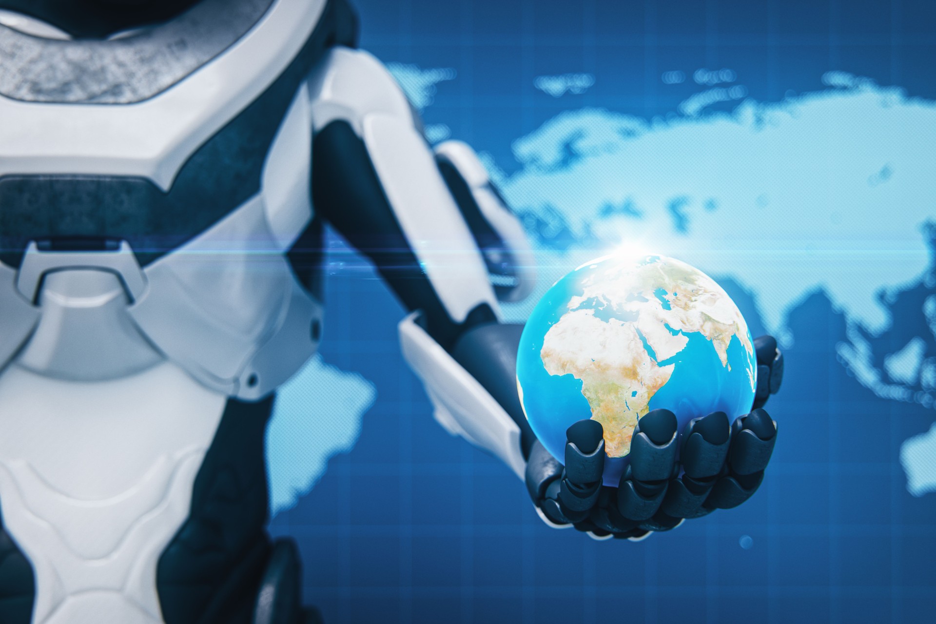 Robotic World In Future (World Map Credits To NASA)